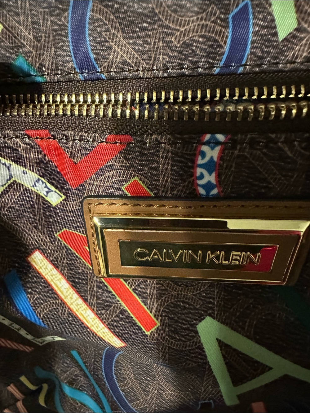 Calvin Klein Multicolor Logo Print Bag with Gold Hardware